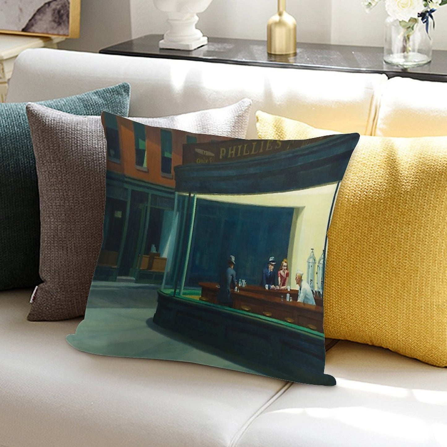 Edward Hopper - NightHawks, Art Reproduction Soft Warmth Comfort Throw Pillow