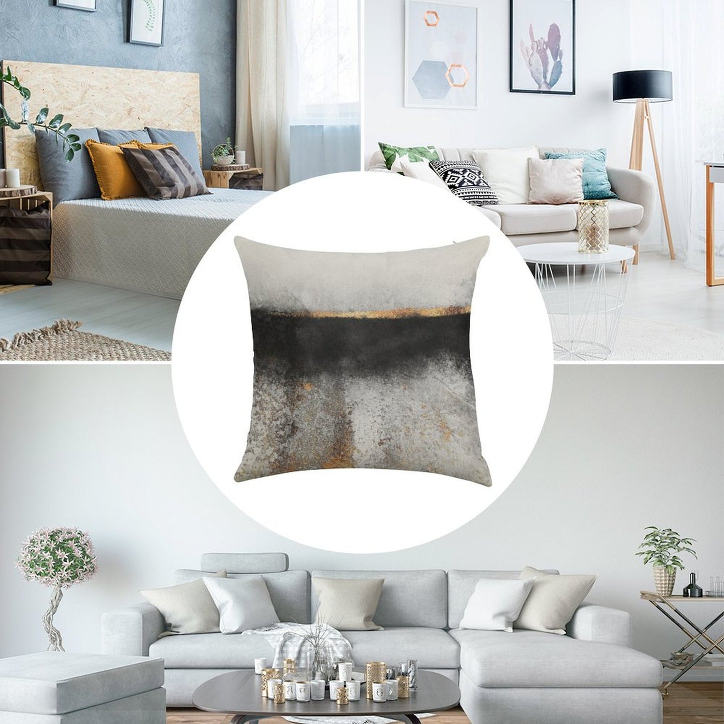 Soot And Gold Linen Throw Pillow Cover