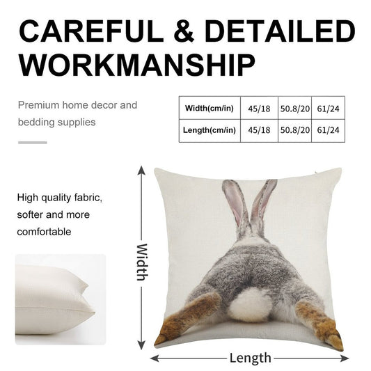 Just Relax Rabbit - View from Behind Linen Throw Pillow Cover