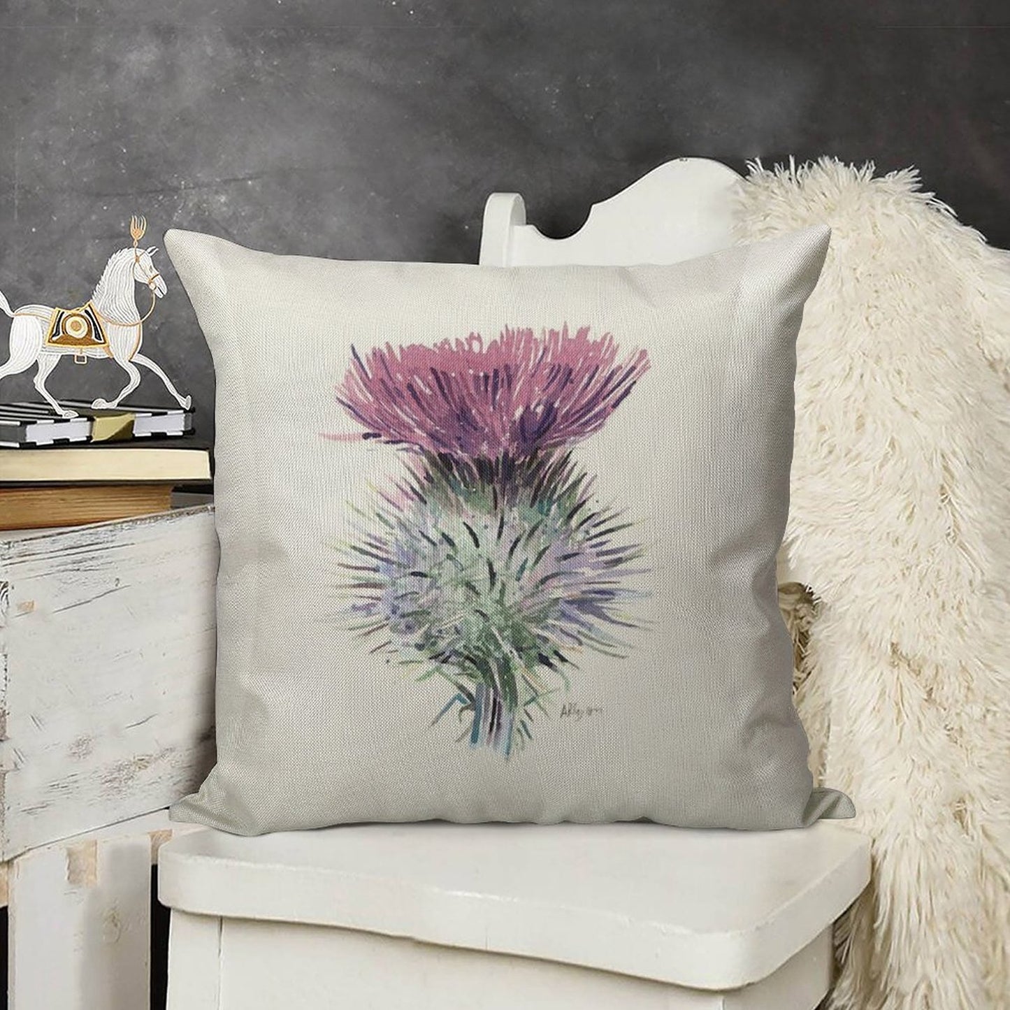 Scottish Thistle Linen Throw Pillow Cover