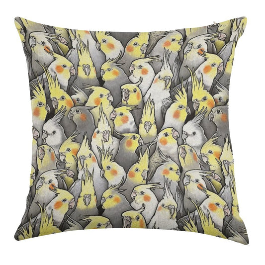 Cockatiels Galore Linen Throw Pillow Cover