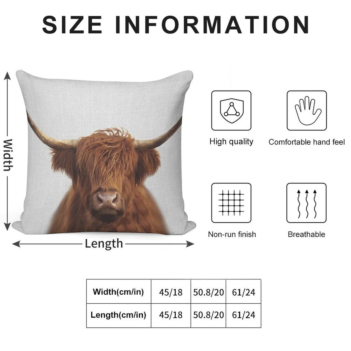 Highland Cow - Colorful Soft Decorative Cover Throw Pillow