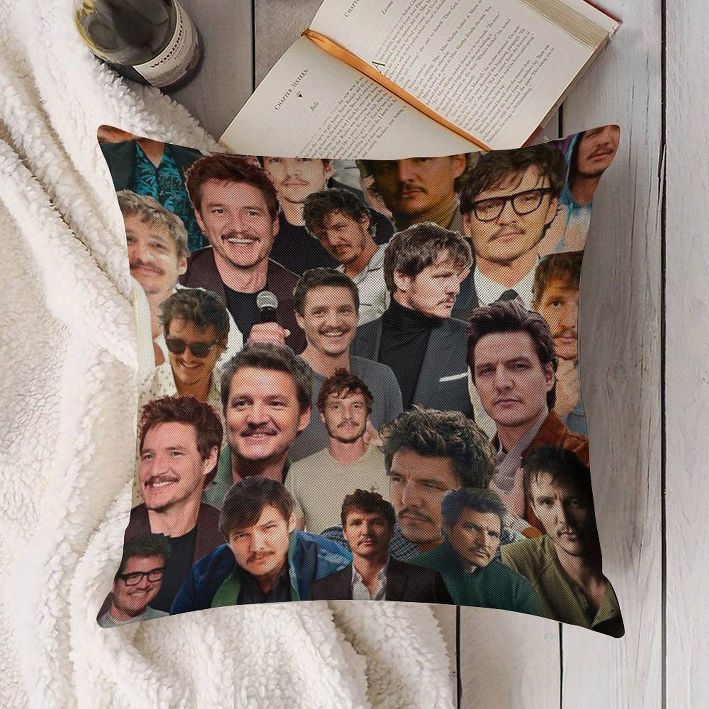 Pedro Pascal Photo Collage Linen Throw Pillow Cover