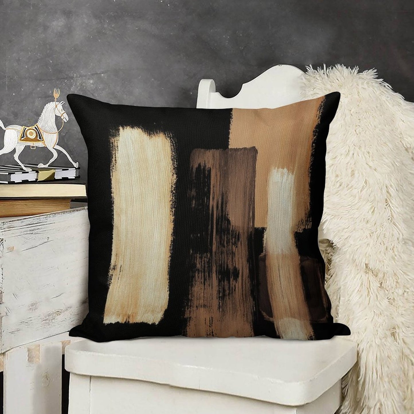 Black Brown Linen Throw Pillow Cover