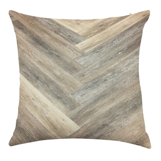 Contemporary Caramel Brown Grey Beige Farmhouse Barn Wood Linen Throw Pillow Cover