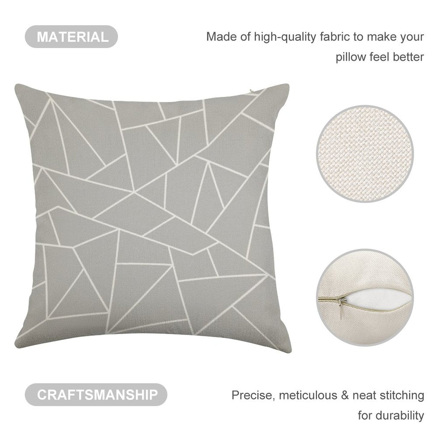 White Mosaic Lines On Silver Gray Linen Throw Pillow Cover