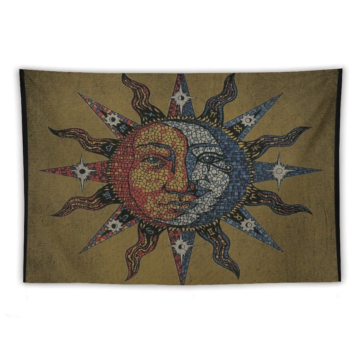 Vintage Celestial Mosaic Sun & Moon Tapestry