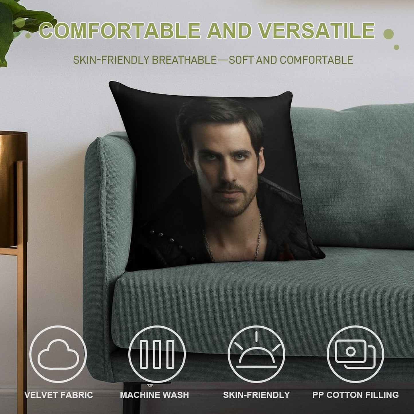 Colin O'Donoghue As Captain Hook Soft Hidden Zipper Throw Pillow
