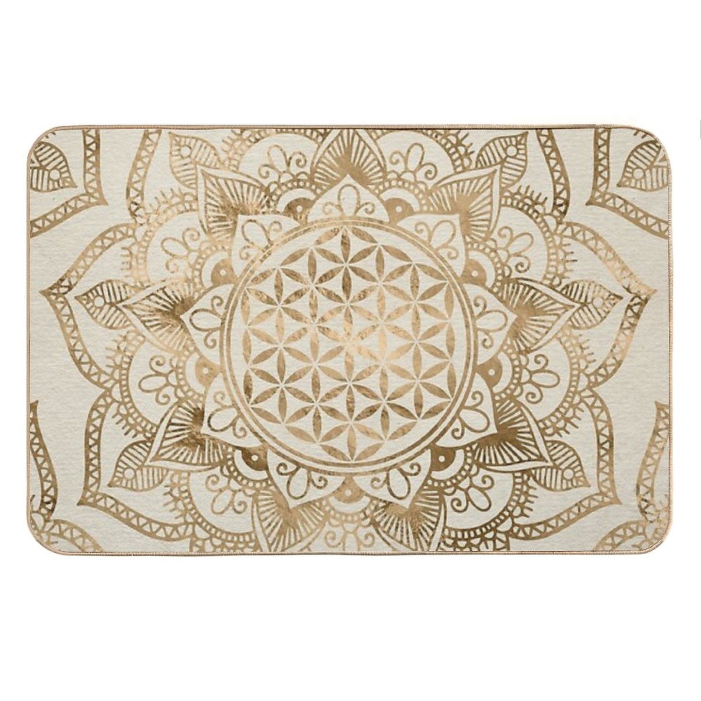 Flower of Life in Lotus - Pastel Golds And Canvas Bath Mat