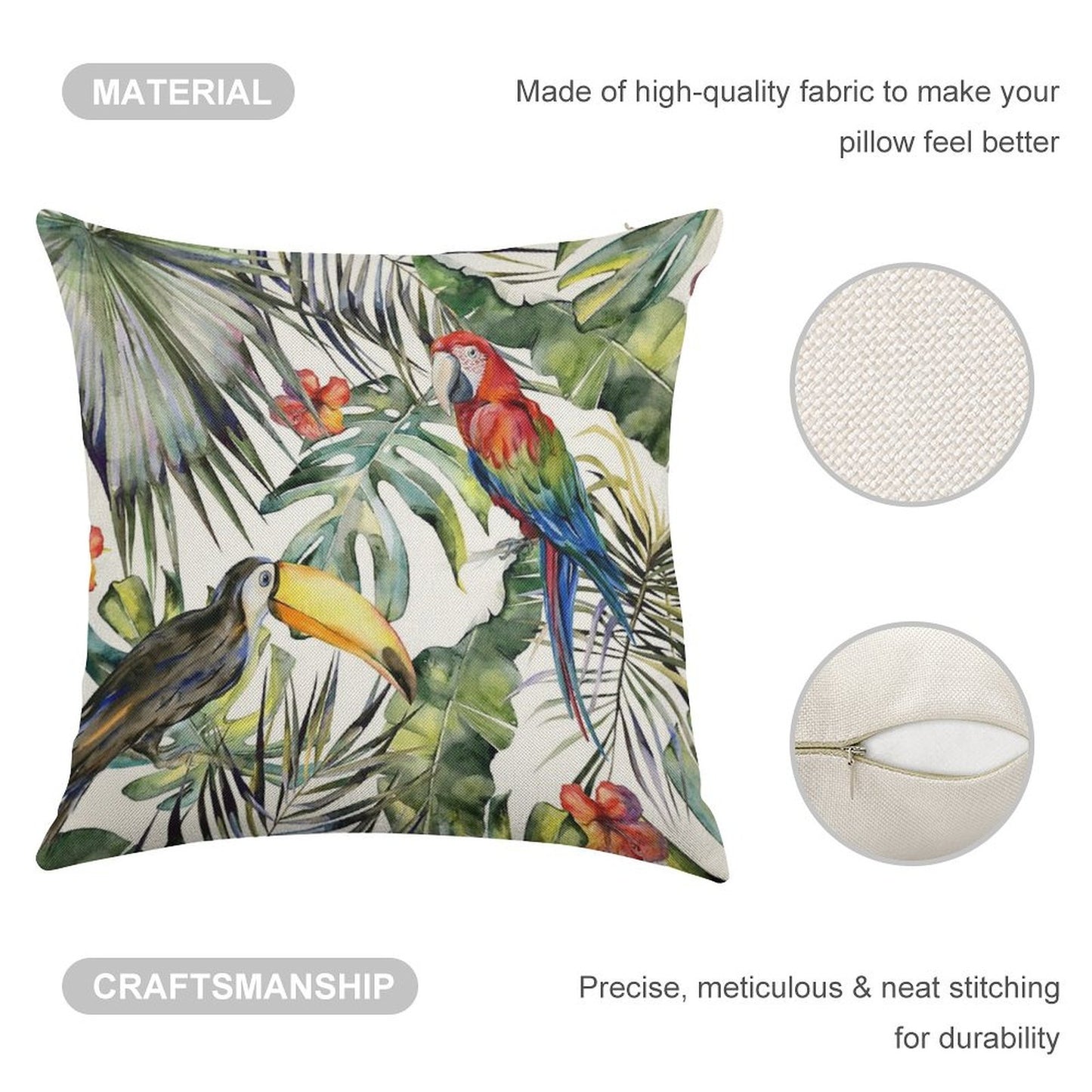 TROPICAL JUNGLE Linen Throw Pillow Cover