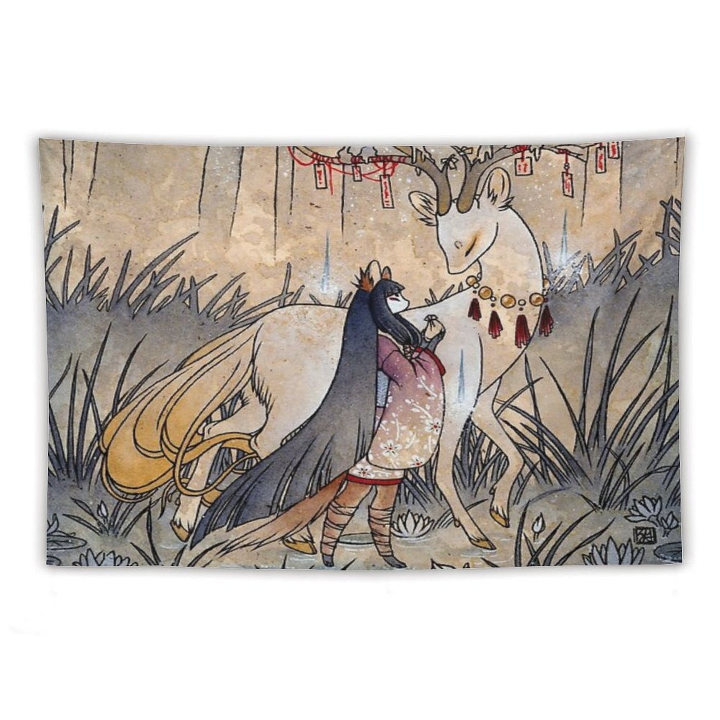 The Meeting of The Fox And Wish Spirit Tapestry