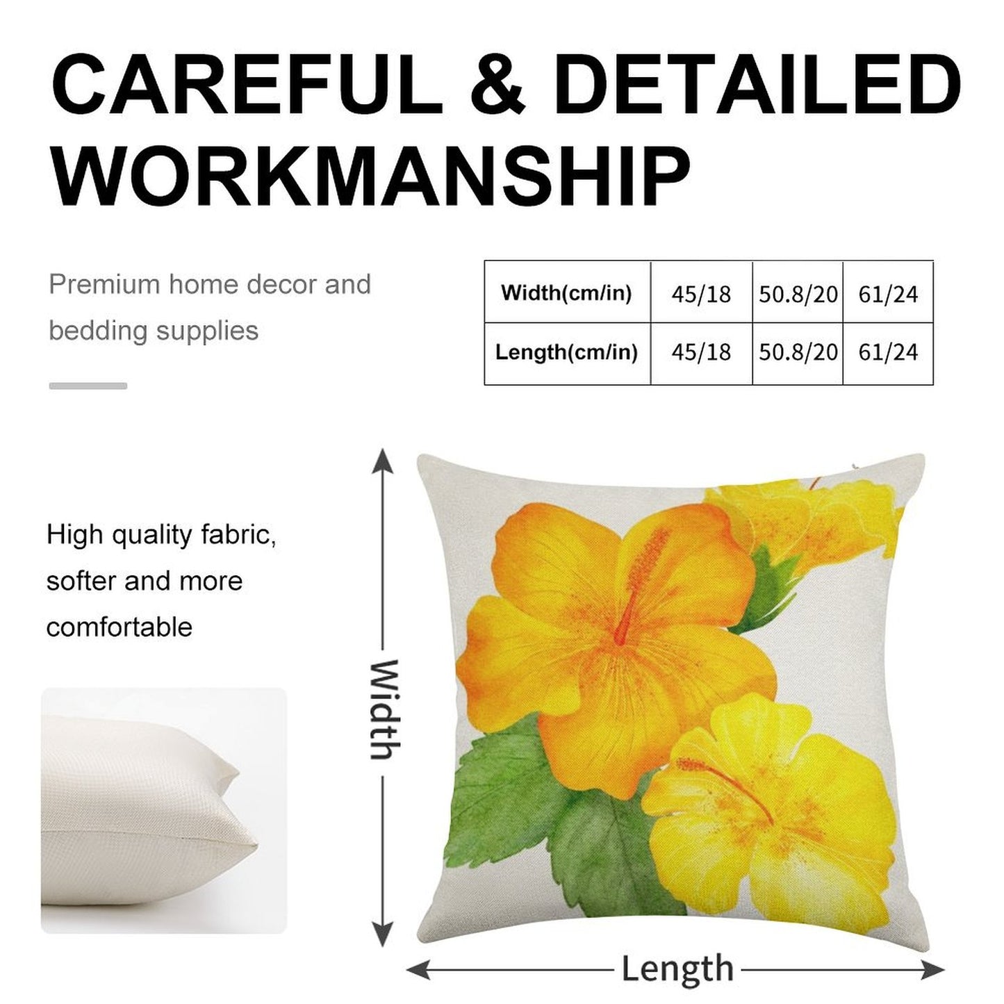 Yellow Hibiscus Watercolor Linen Throw Pillow Cover