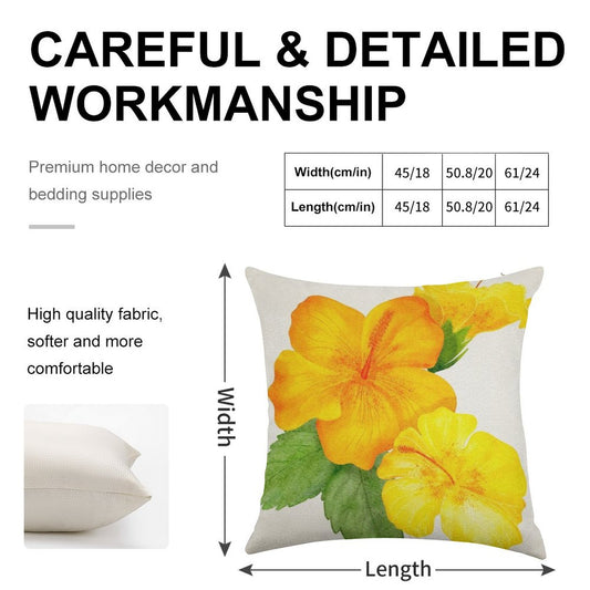 Yellow Hibiscus Watercolor Linen Throw Pillow Cover