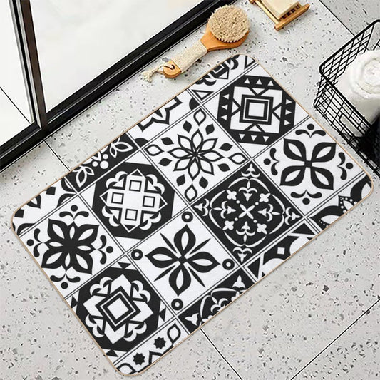 Black White Tiles Bath Mat