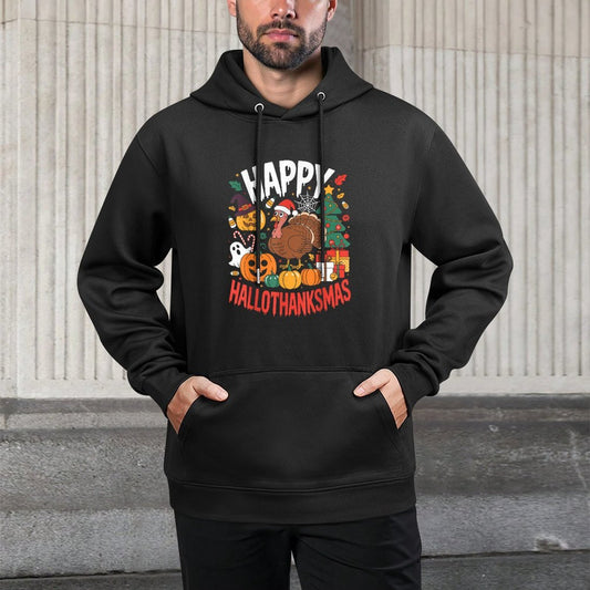 Funny Halloween Thanksgiving Christmas Happy HalloThanksMas Customizable Surface Hoodie