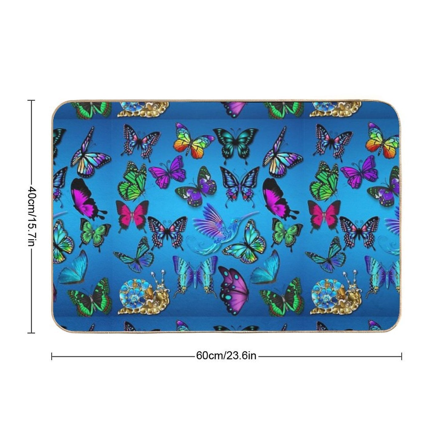 Pattern Of Butterflies, Hummingbirds And Snails Dirt-Trapping Bath Mat