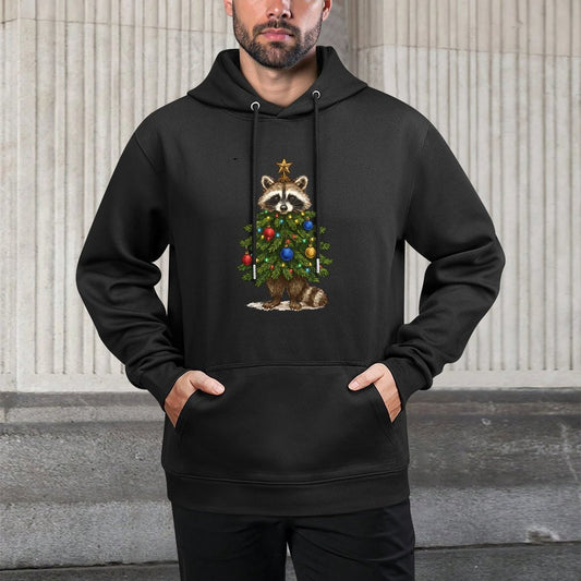 Raccoon Decorated Christmas Tree, Feral And Festive Shape Retention Hoodie