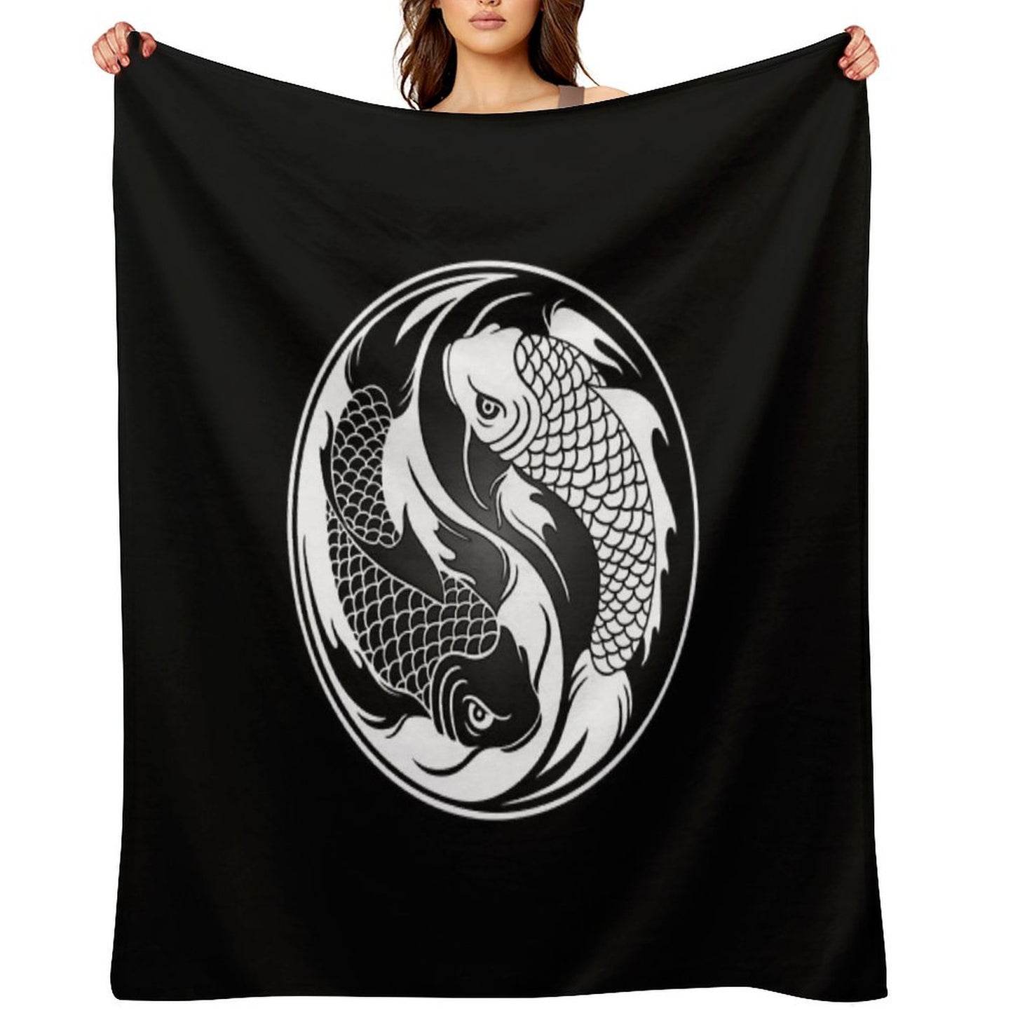 Black And White Yin Yang Koi Fish Throw Blanket
