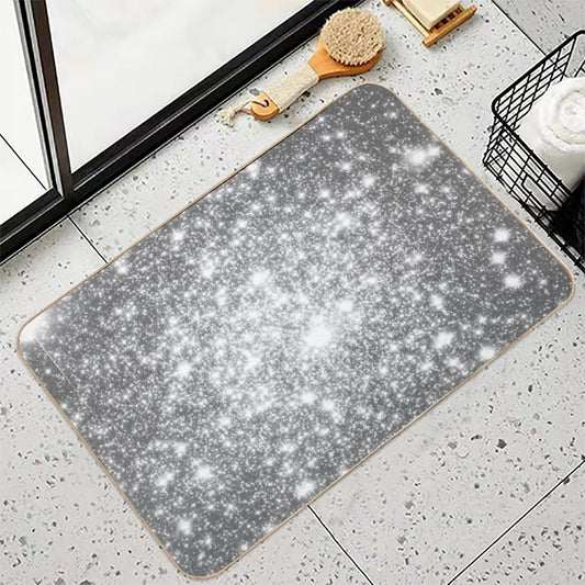 Galaxy Sparkle Stars Silver Gray Bath Mat