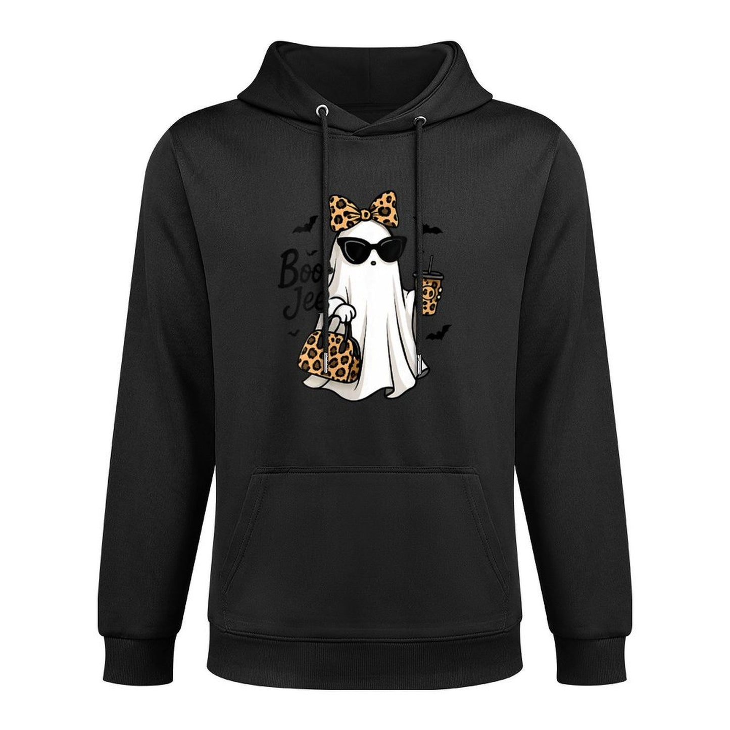 Womens Boo JEE Ghost with Coffee Coquette Bow Halloween Women Girl Colorfast Hoodie