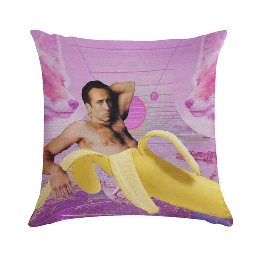 Nicholas Cage Banana Vaporwave Soft Luxury Feel Throw Pillow