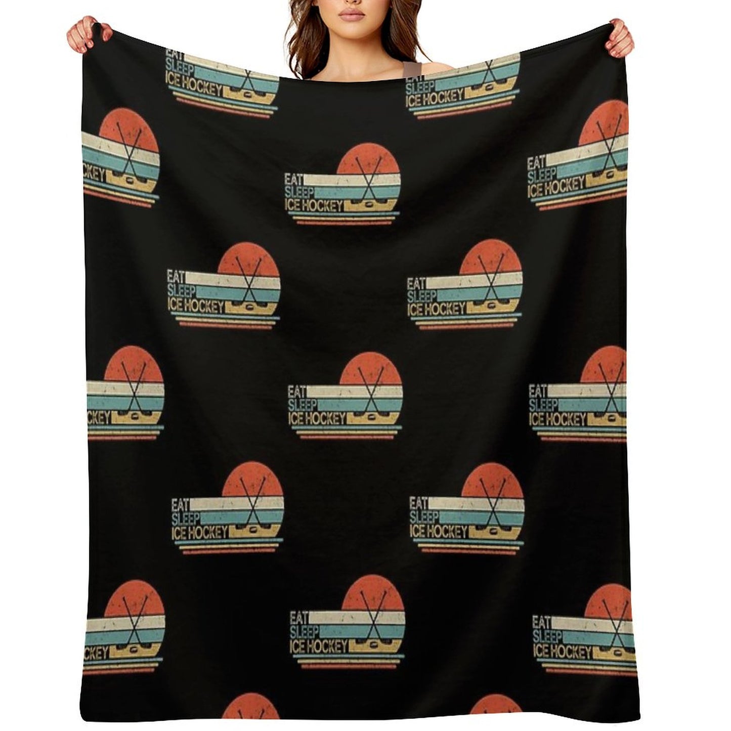 Ice Hockey Vintage Eat Sleep Throw Blanket