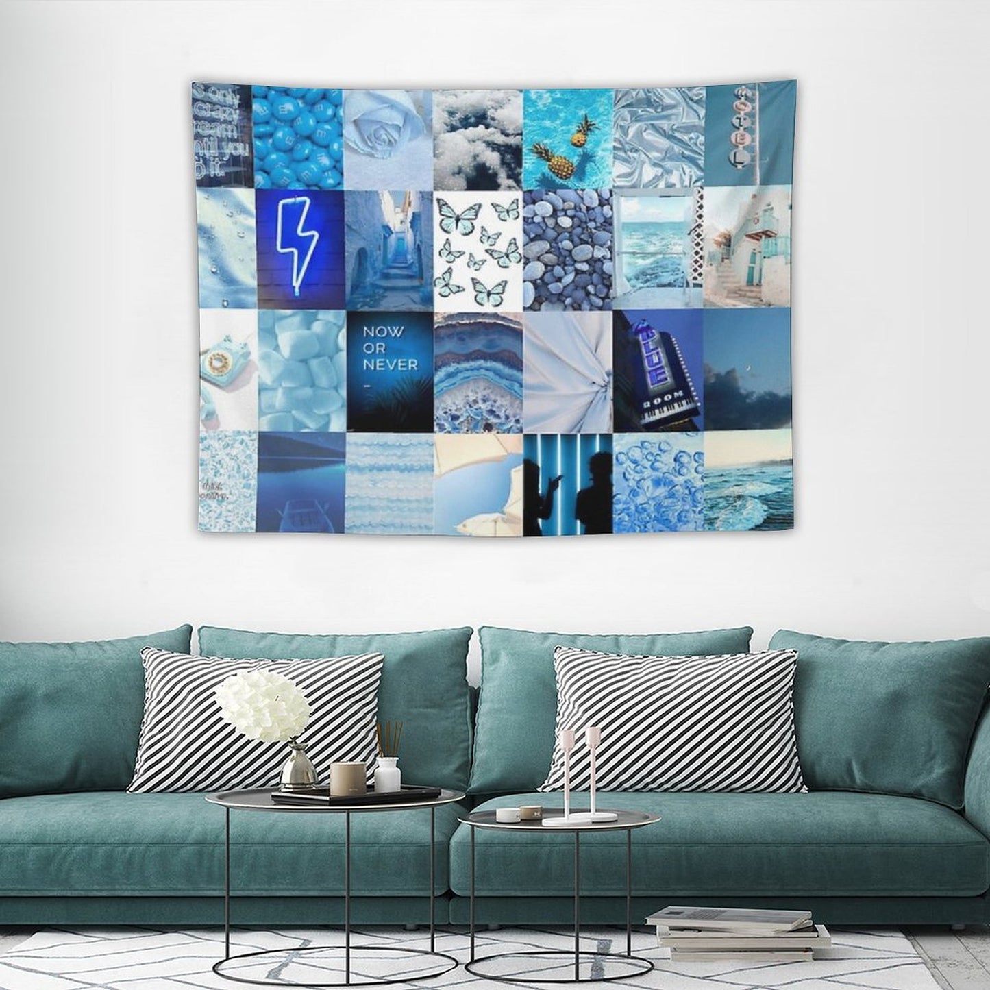 Blue Aesthetic Tumblr Collage Tapestry