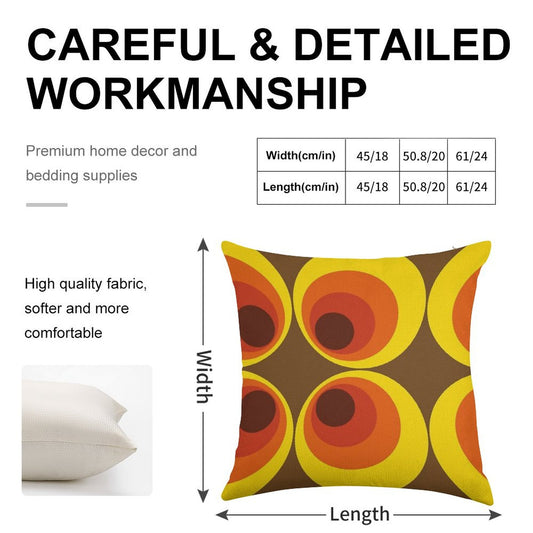 70s, 80s Funky Vintage Circle Pattern Linen Throw Pillow Cover