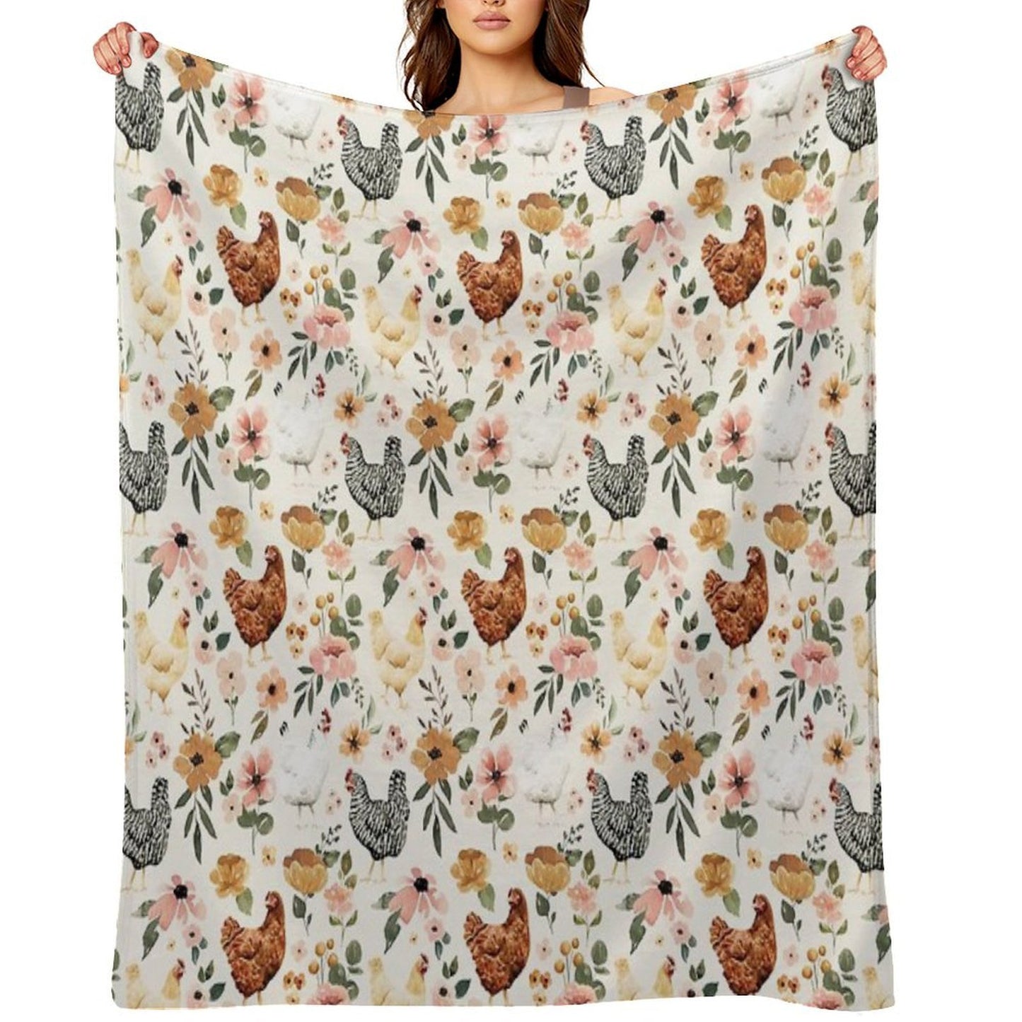 Watercolor Chicken Floral, Charlotte Floral Collection Throw Blanket