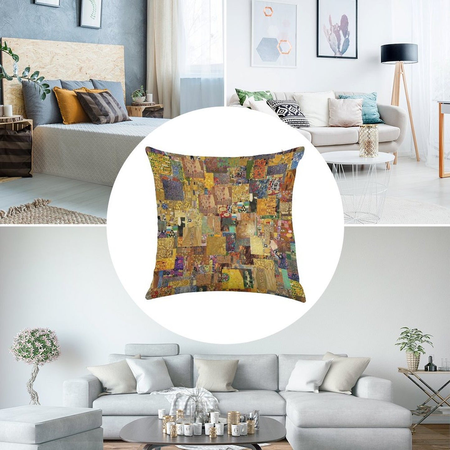 Gustav Klimt Linen Throw Pillow Cover