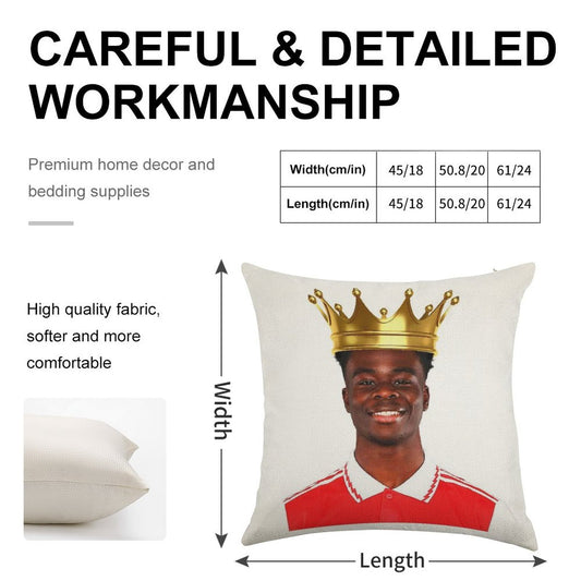 King Bukayo Saka Linen Throw Pillow Cover