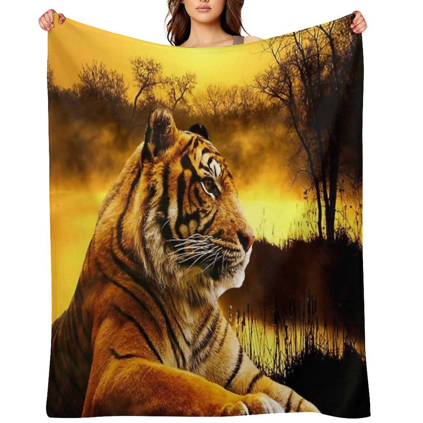 Tiger And Sunset Throw Blanket