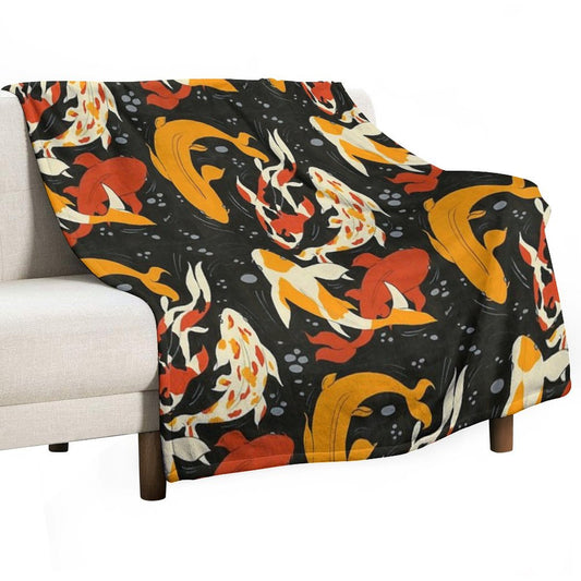 Koi in Black Water Throw Blanket