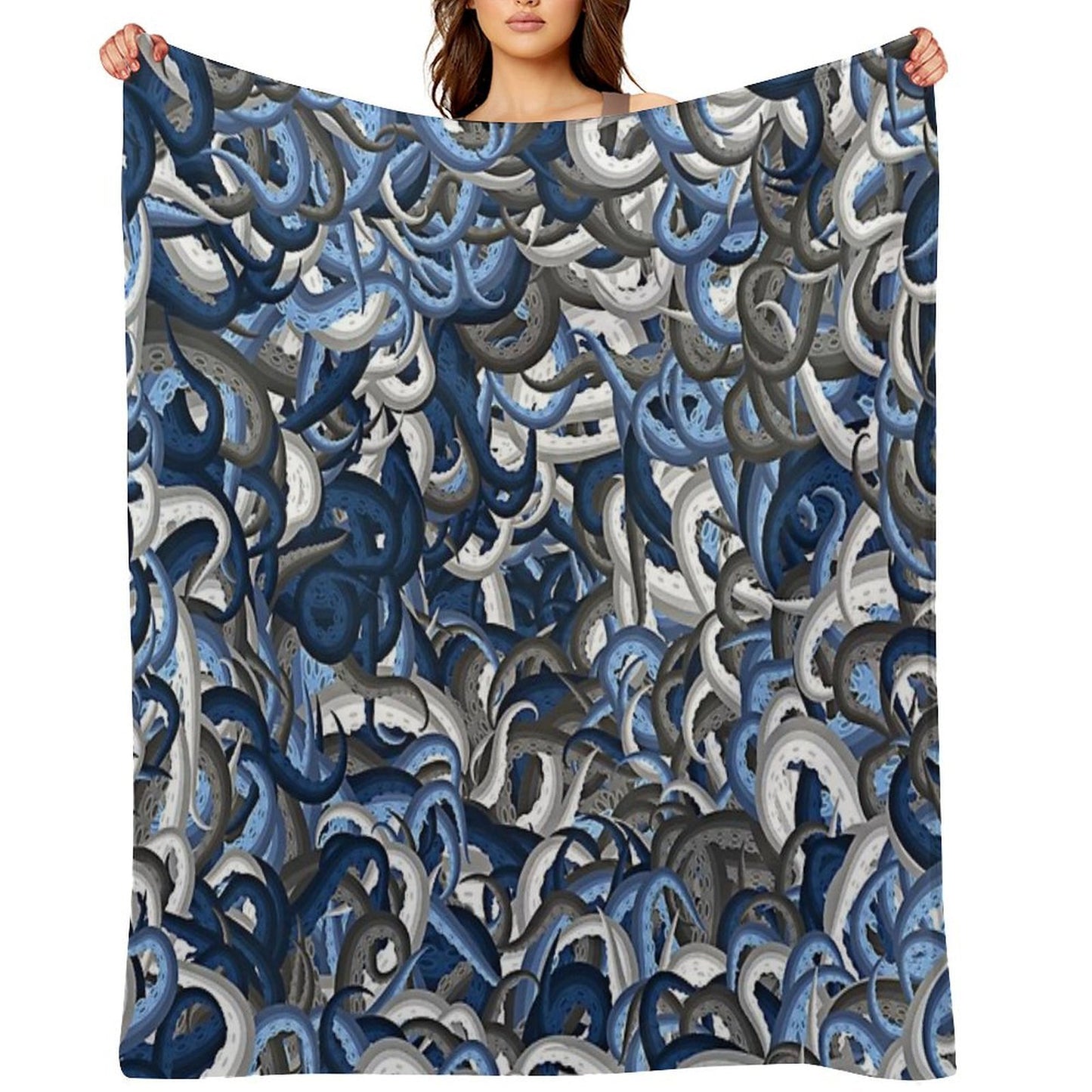 Blue Tentacles Camouflage Throw Blanket