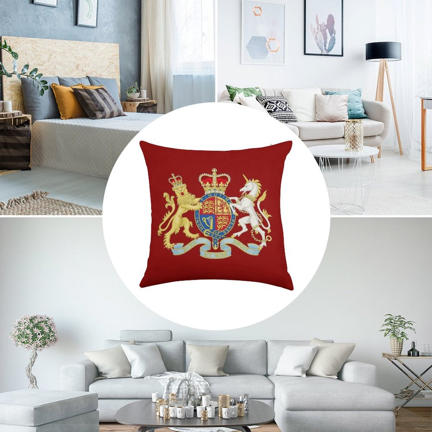 Royal Coat of Arms of The United Kingdom Linen Throw Pillow Cover