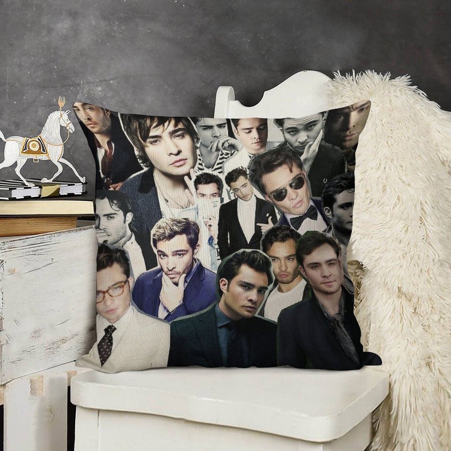 Ed Westwick Collage Linen Throw Pillow Cover