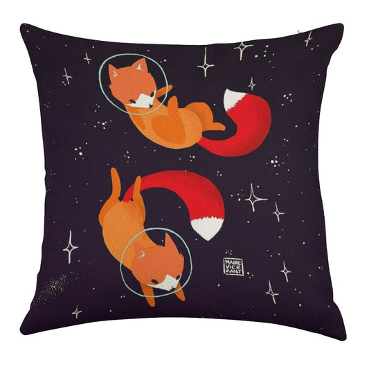 Space Foxes Linen Throw Pillow Cover