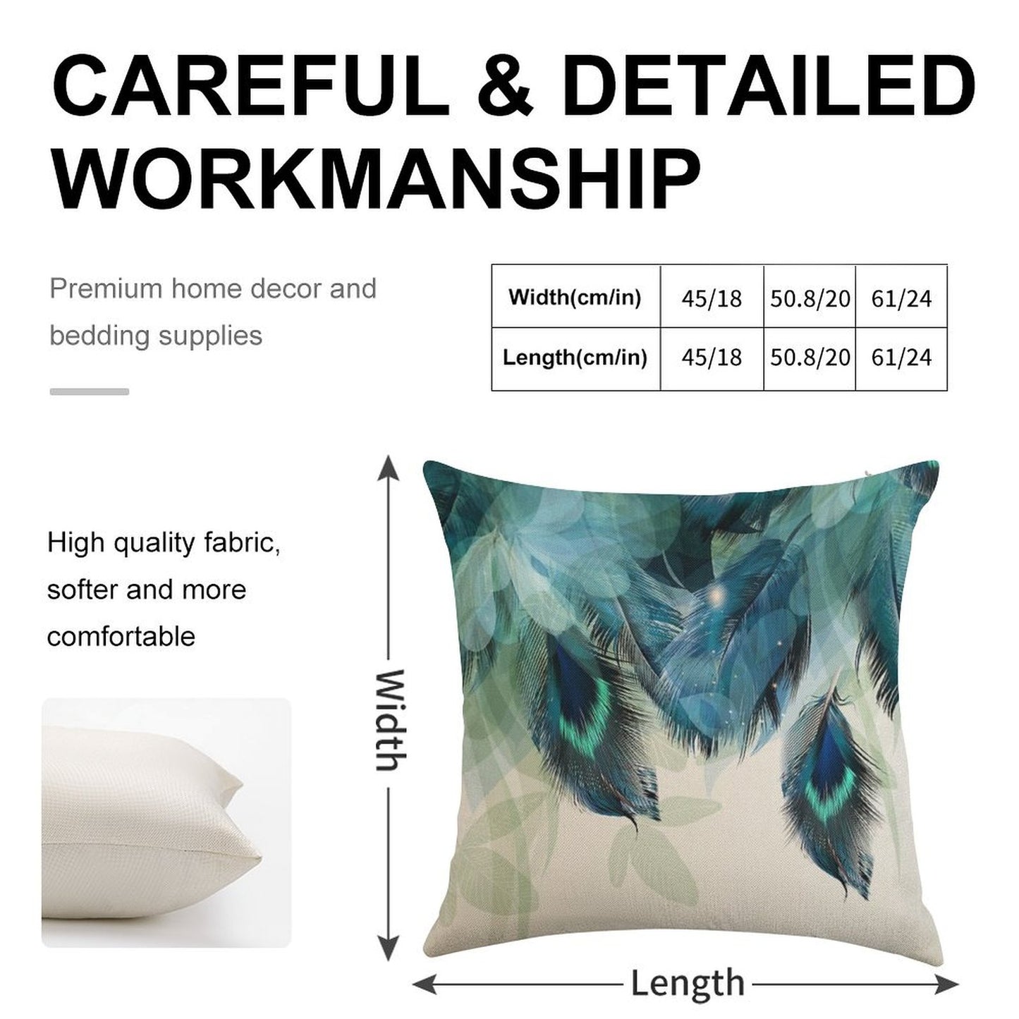 Peacock Feathers Turquoise Linen Throw Pillow Cover