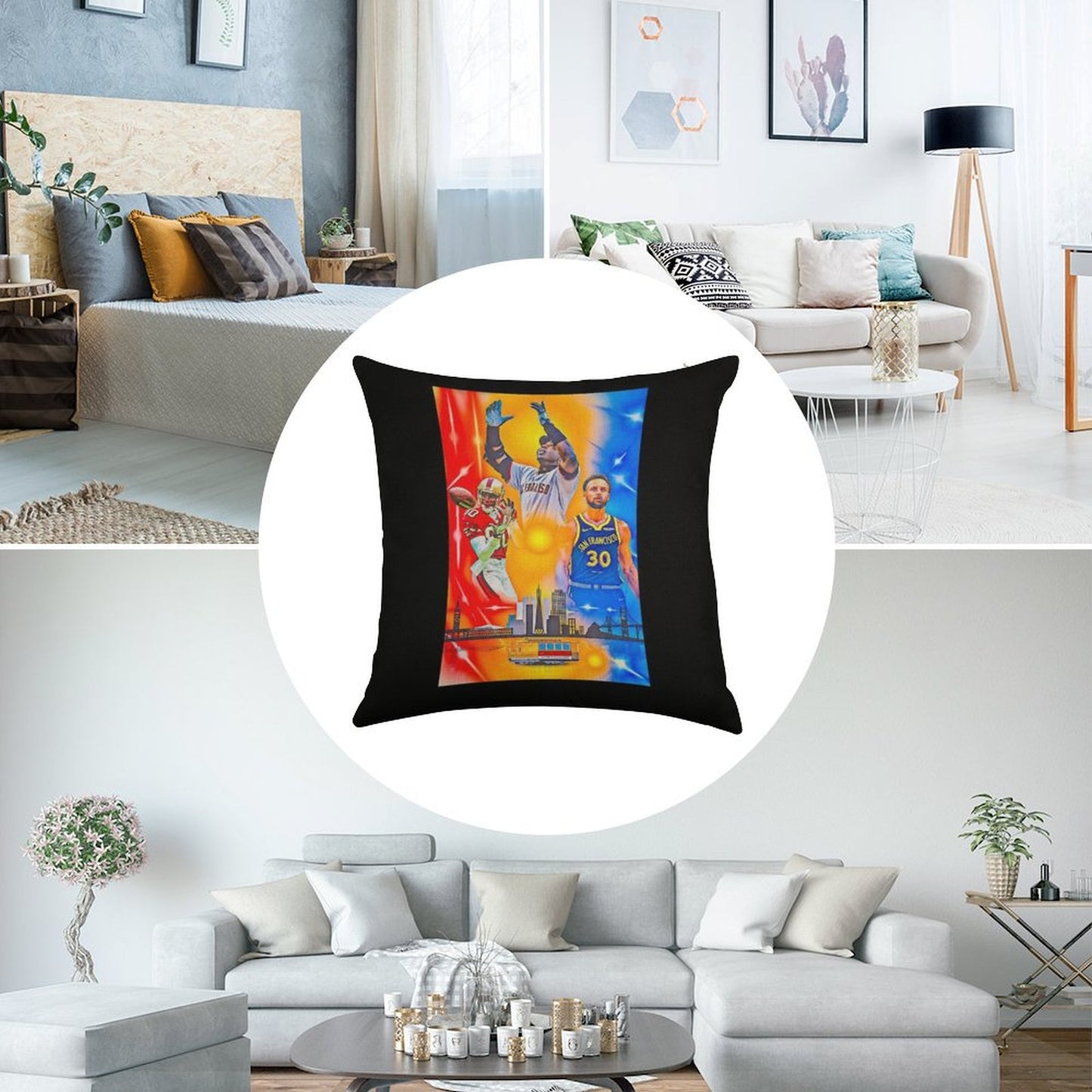 San Francisco Sports Legends Linen Throw Pillow Cover
