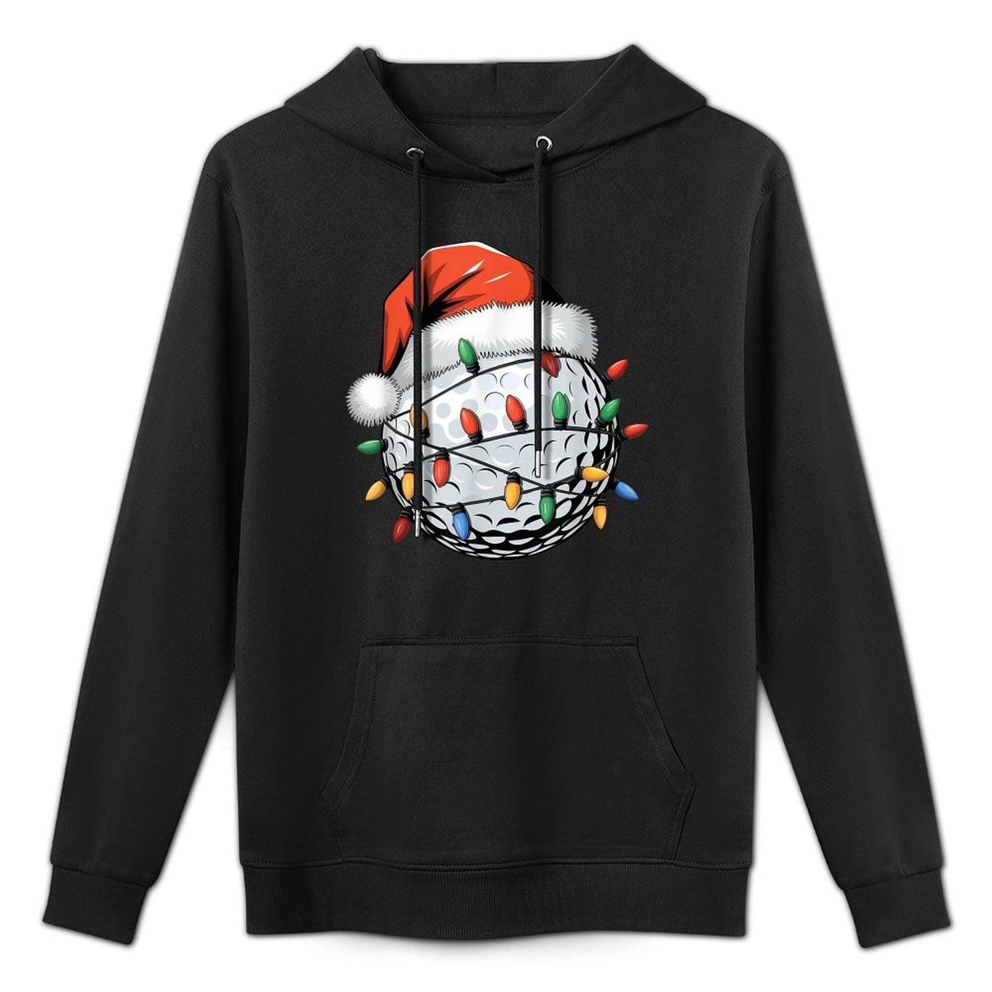 Christmas Golf Ball Santa Hat Lights Gift for Golfers Kangaroo Pocket Hoodie