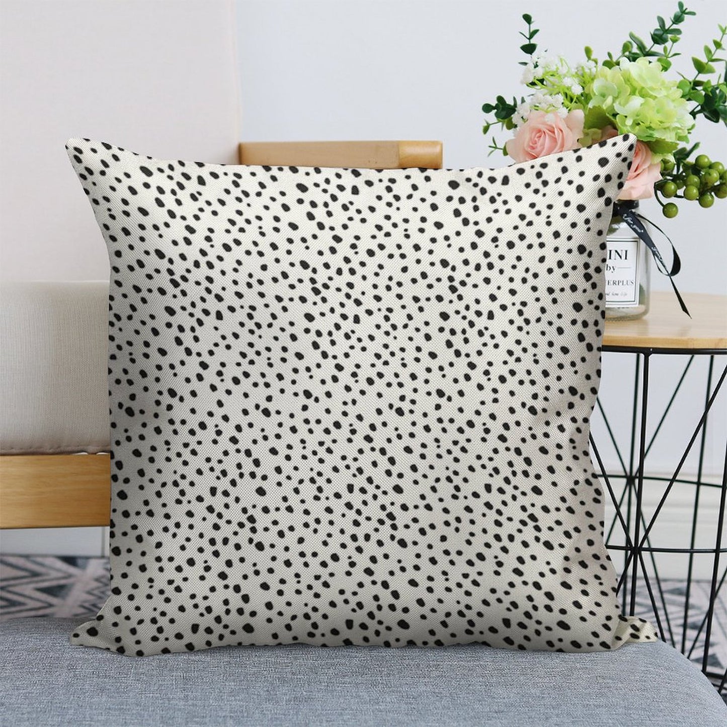 Black Dots by Minikuosi Linen Throw Pillow Cover