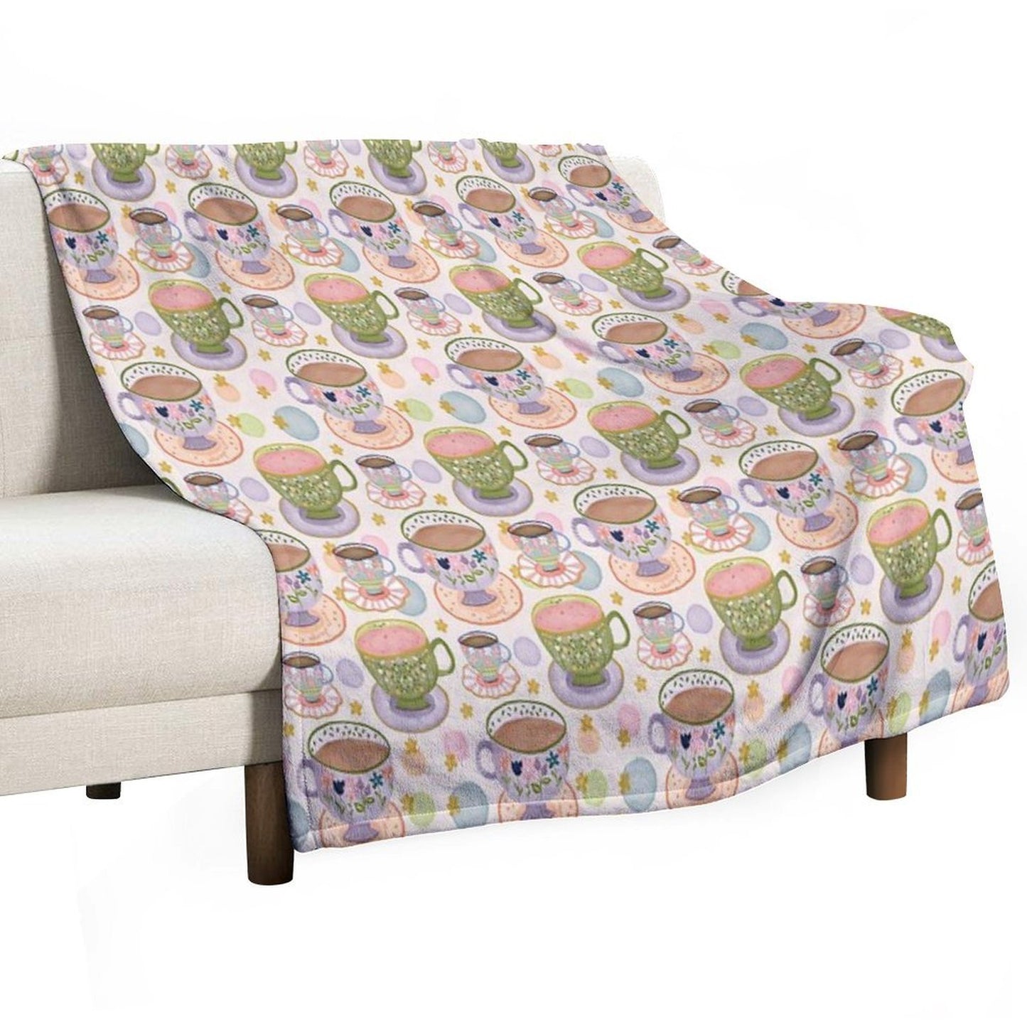 Fancy A Cup of Tea Watercolour Pattern Throw Blanket