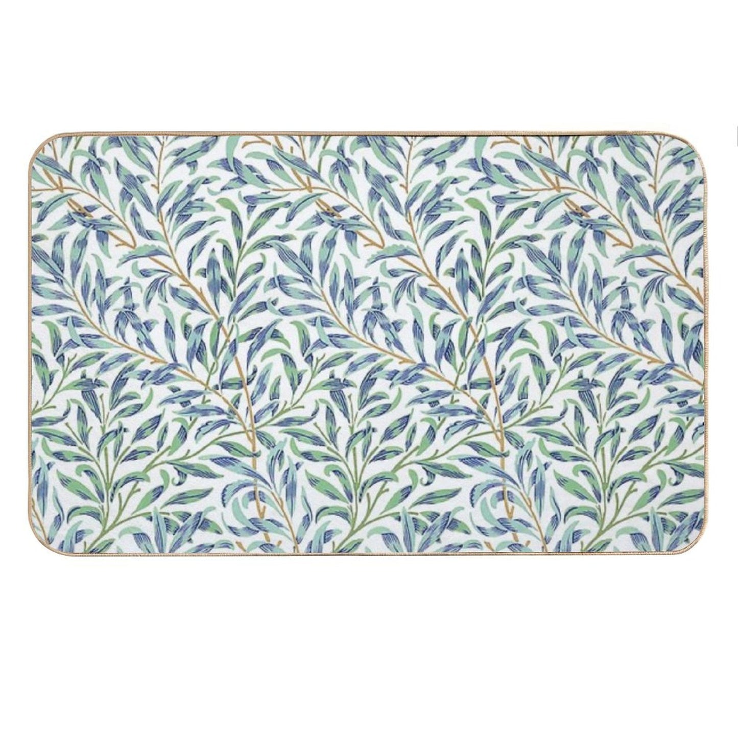 Willow Bough by William Morris - Seamless- Blue And Green Leaves on Off White Background Bath Mat