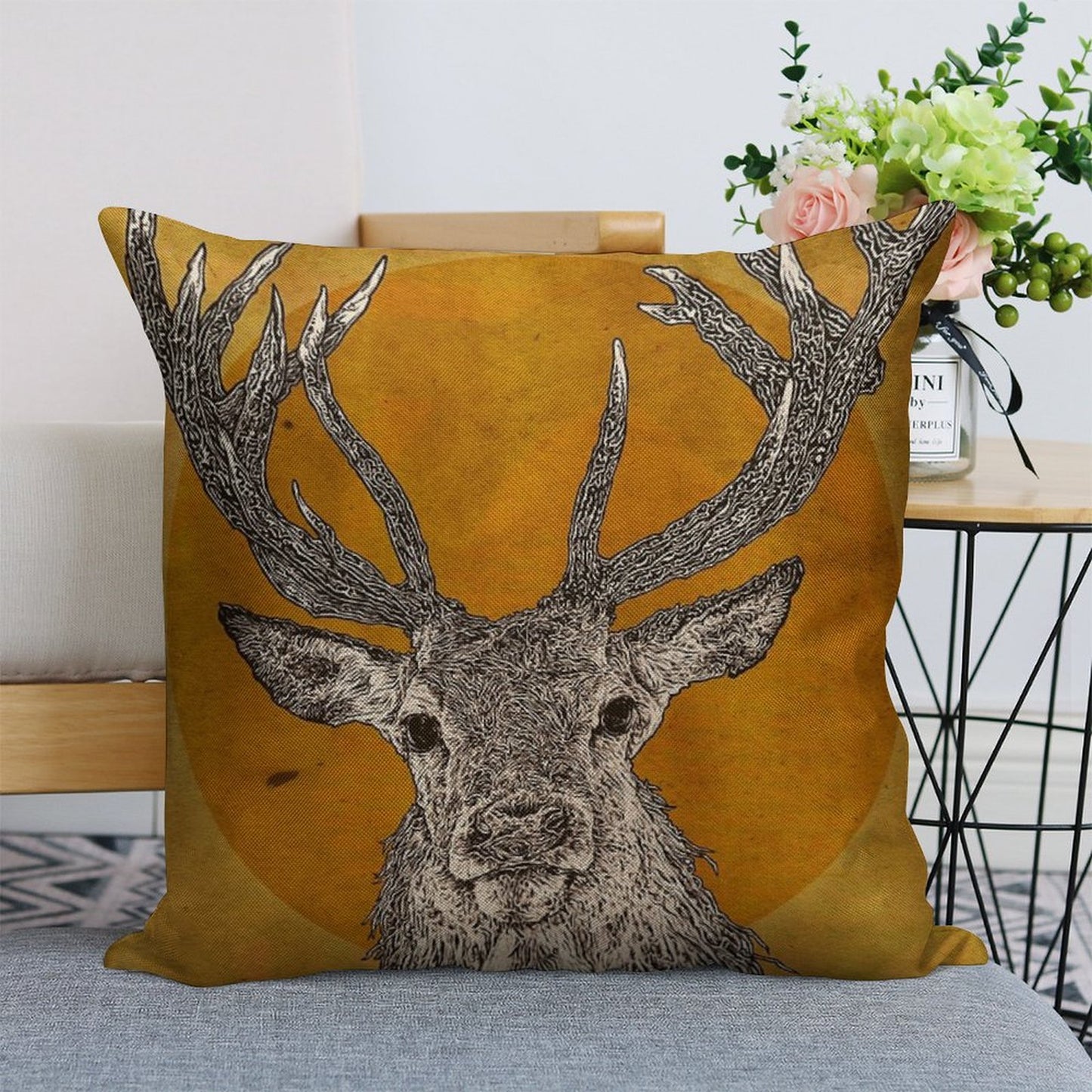 Wild Stag's Head Linen Throw Pillow Cover