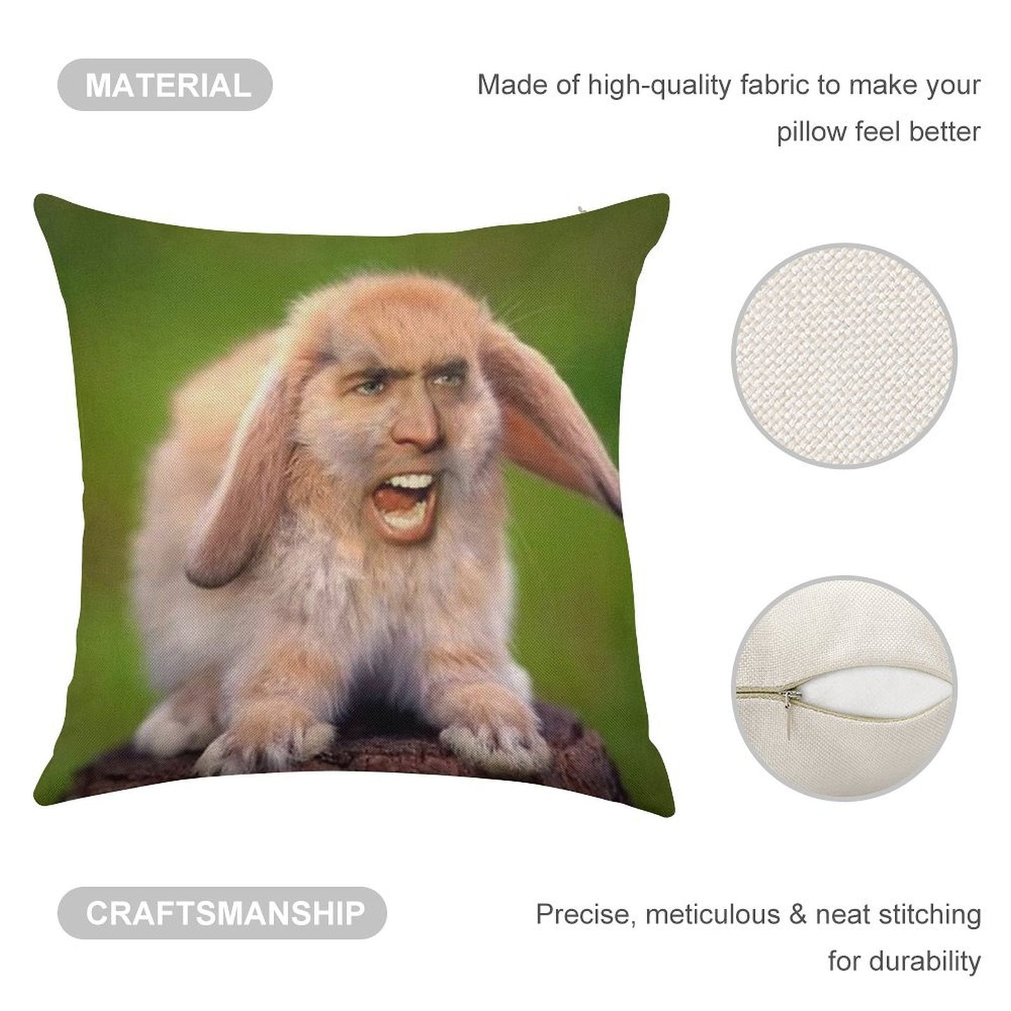 Nicolas Cage Bunny Photoshop Linen Throw Pillow Cover