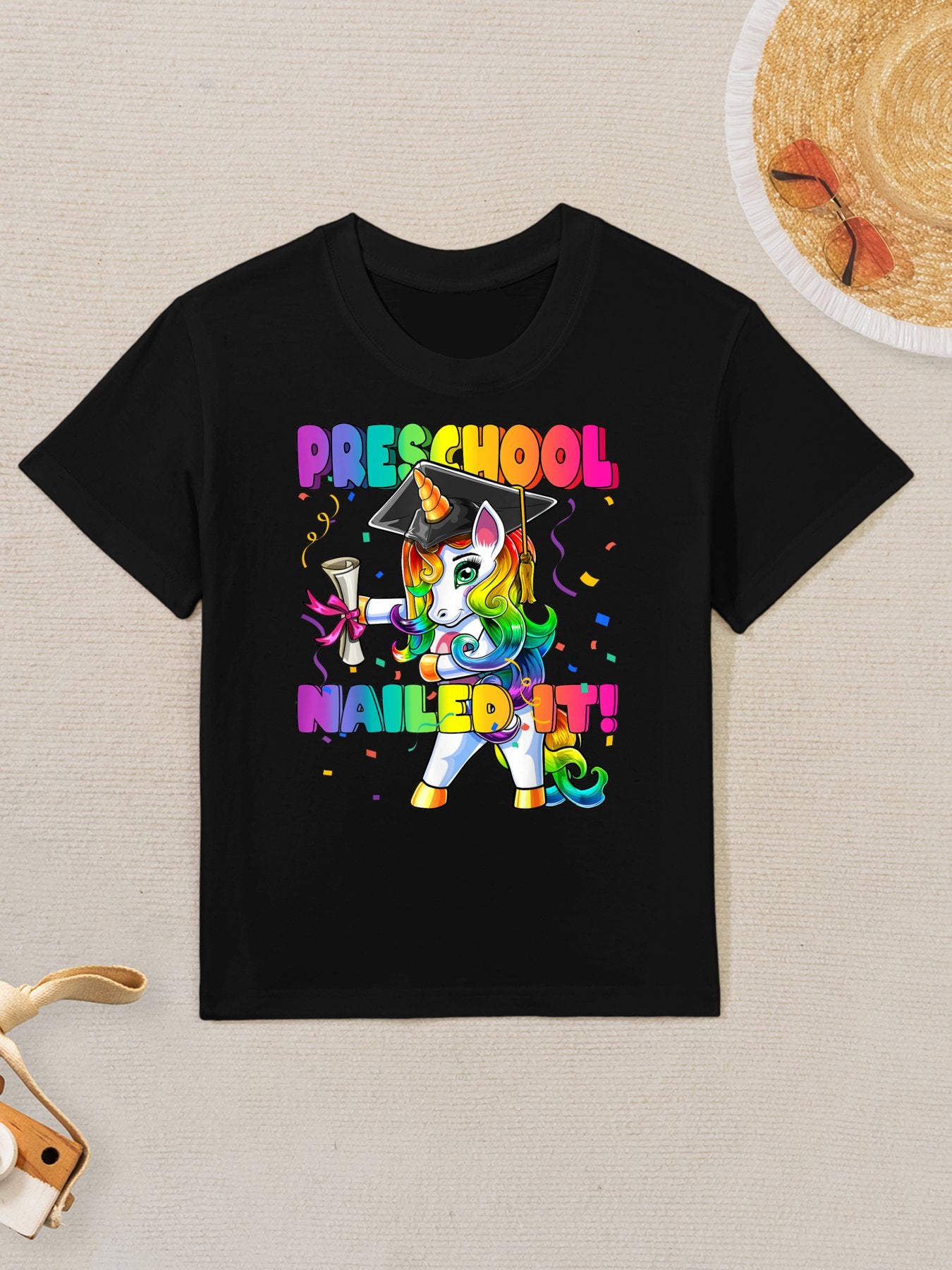 Flossing Unicorn Preschool Graduation Cap Diploma Gift Girls Kids T-Shirt