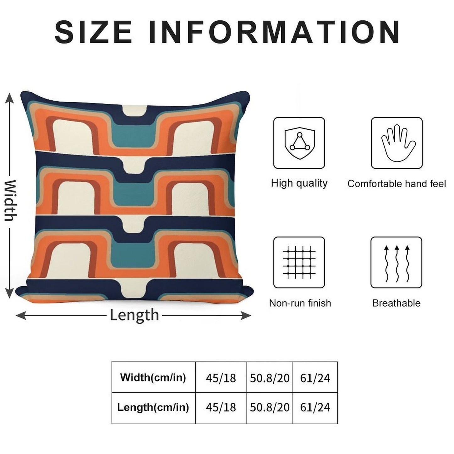 Mid-Century Modern Meets 1970s Orange & Blue Soft Short Plush Fabric Throw Pillow