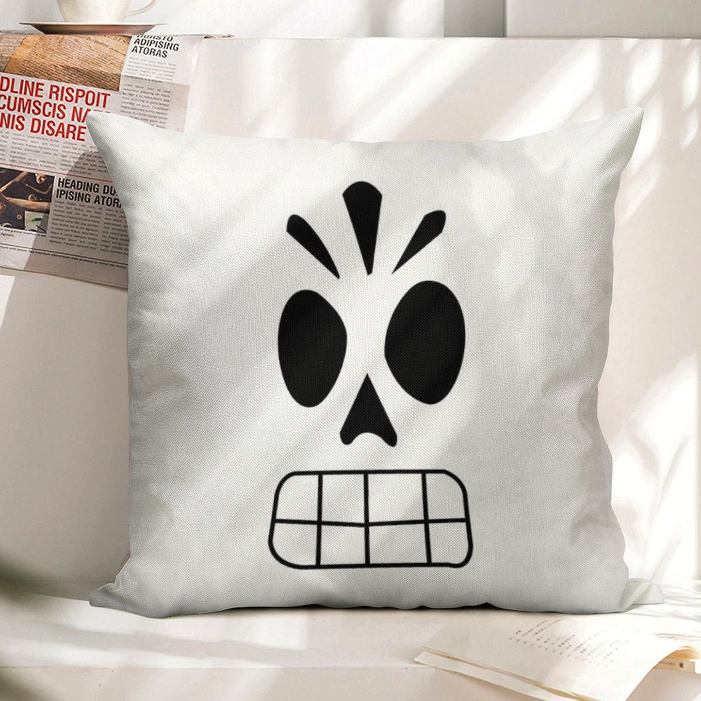Manny Calavera Linen Throw Pillow Cover