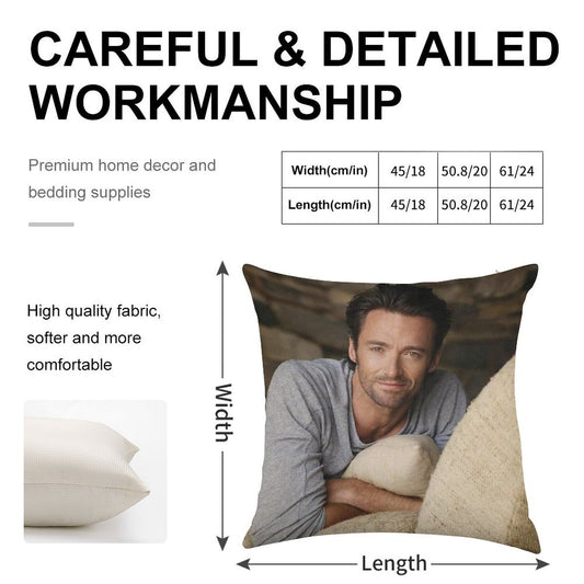 Hugh Jackman Linen Throw Pillow Cover