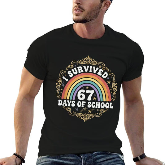 I Survived 67 Days of School Funny 67 Teachers Students Meme Summer-ready Fabric T-Shirt